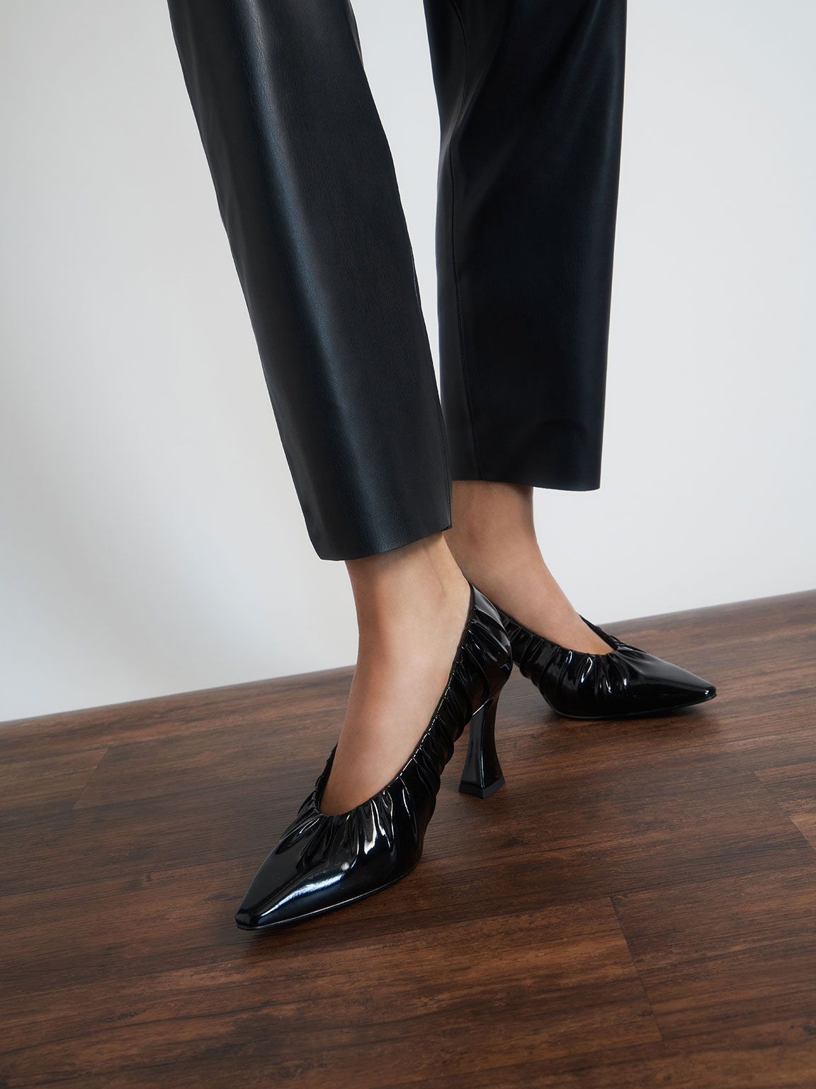 Patent Ruched V-Cut Pumps