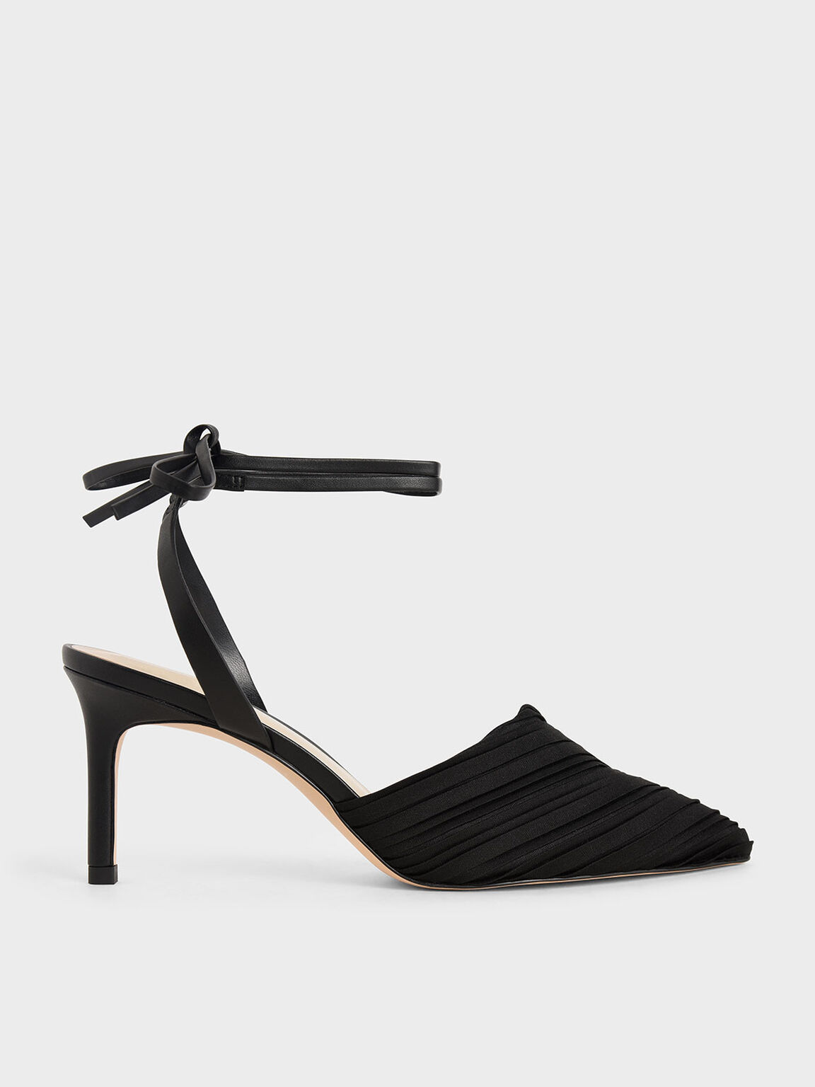 Pleated Ankle-Tie Stiletto Pumps