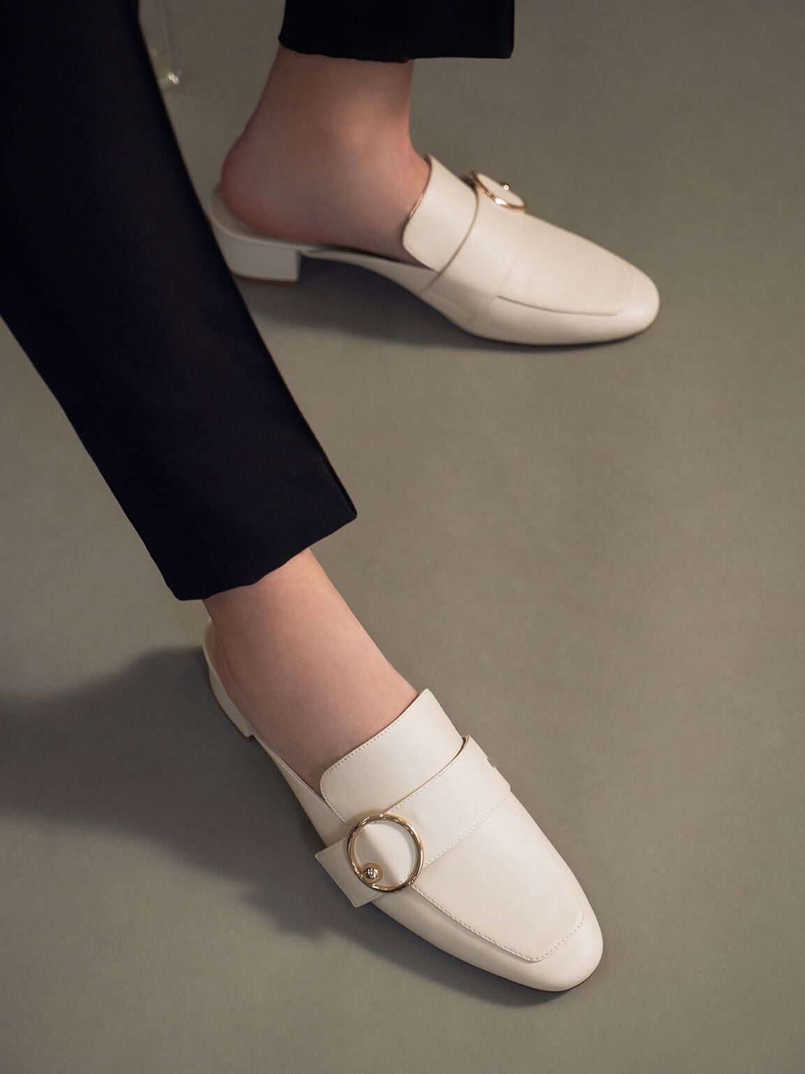 Ring Embellished Loafer Mules