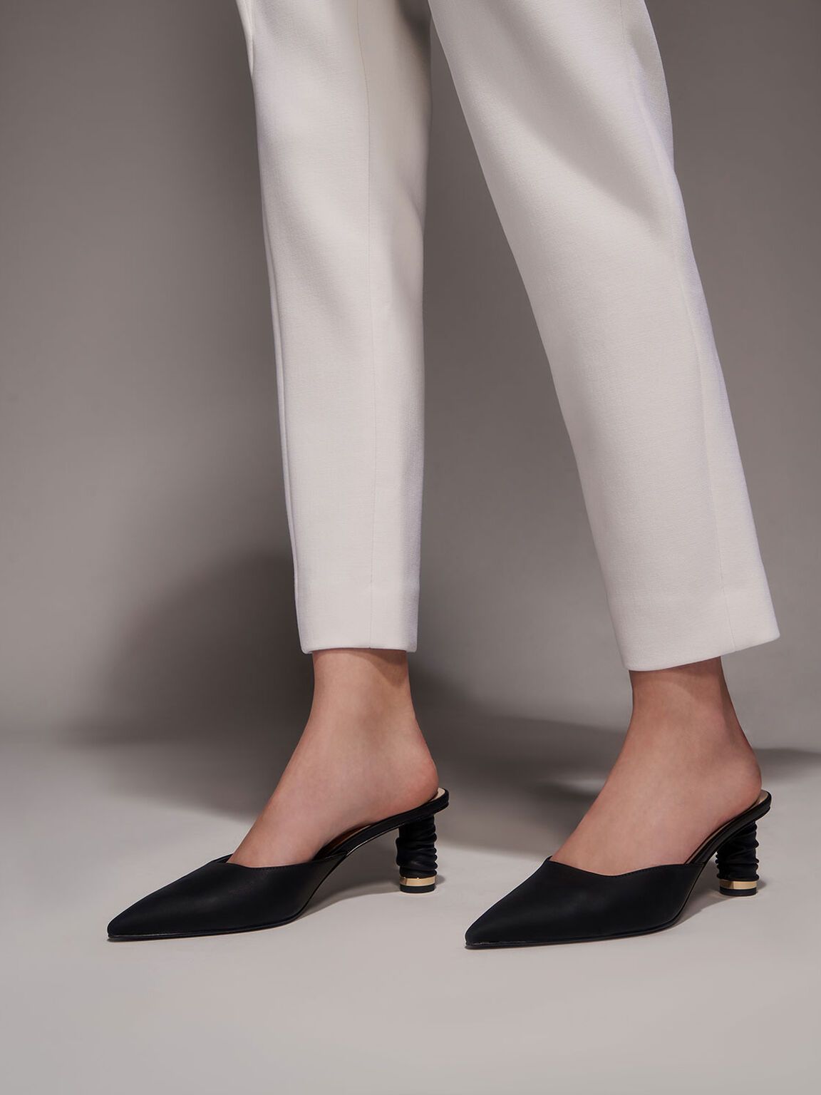 Ruched Cylindrical Heel Mules