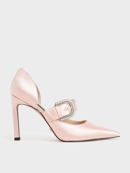 Satin Embellished-Buckle Pumps